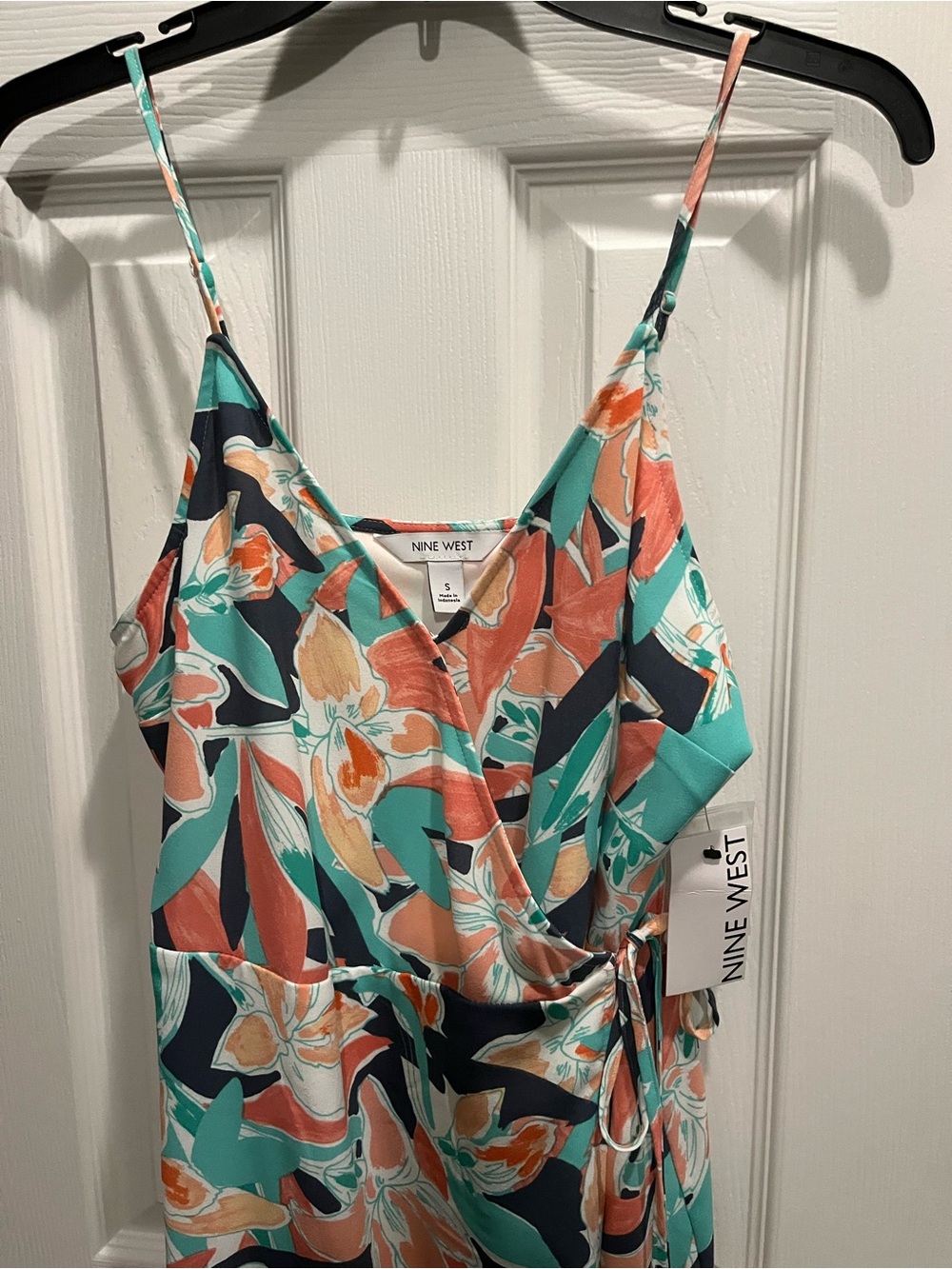 Nine West Teal Coral and Navy Floral Wrap Dress